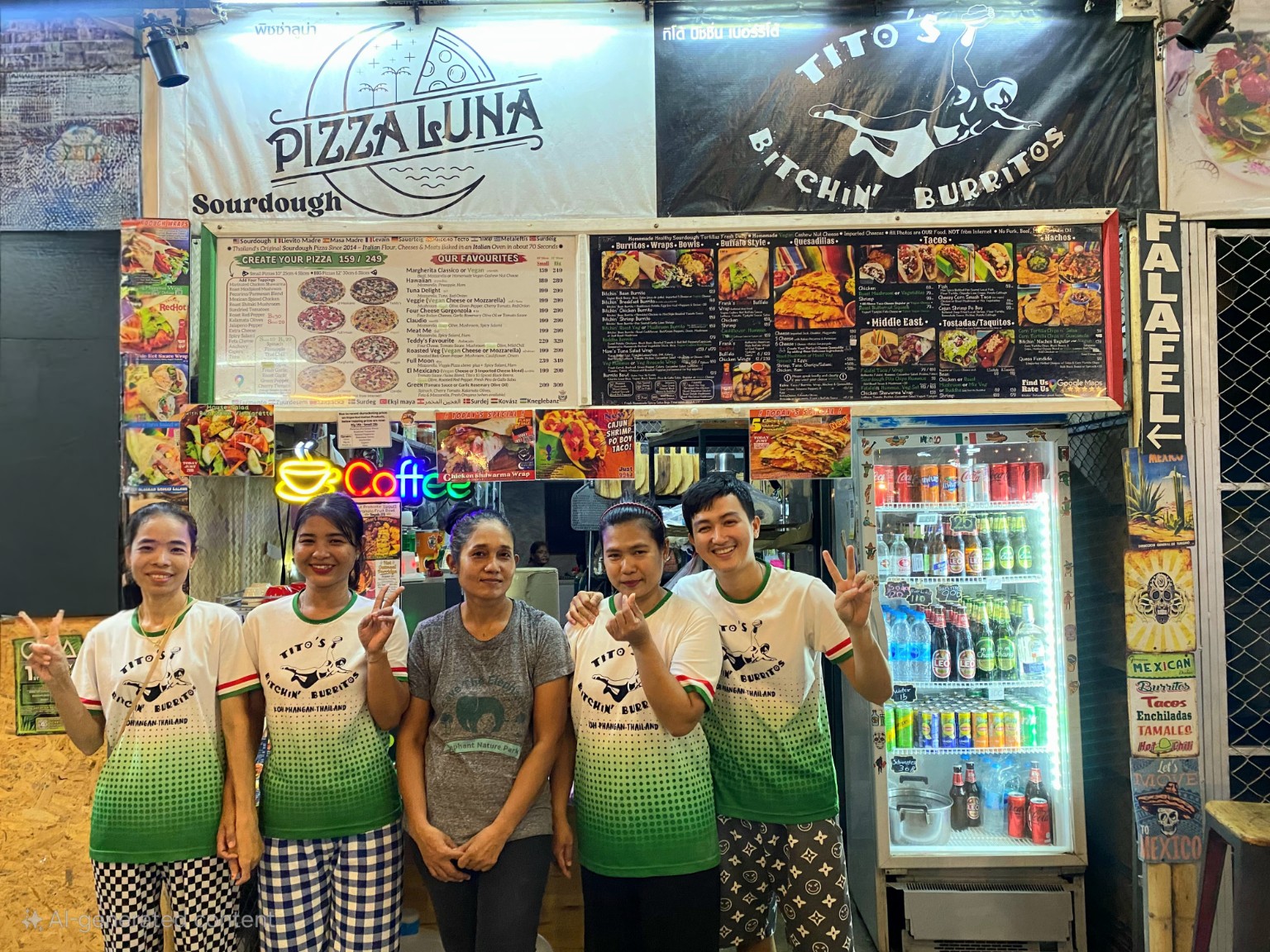 Tito's Bitchin' Burritos team in front of the Phangan Food Court storefront
